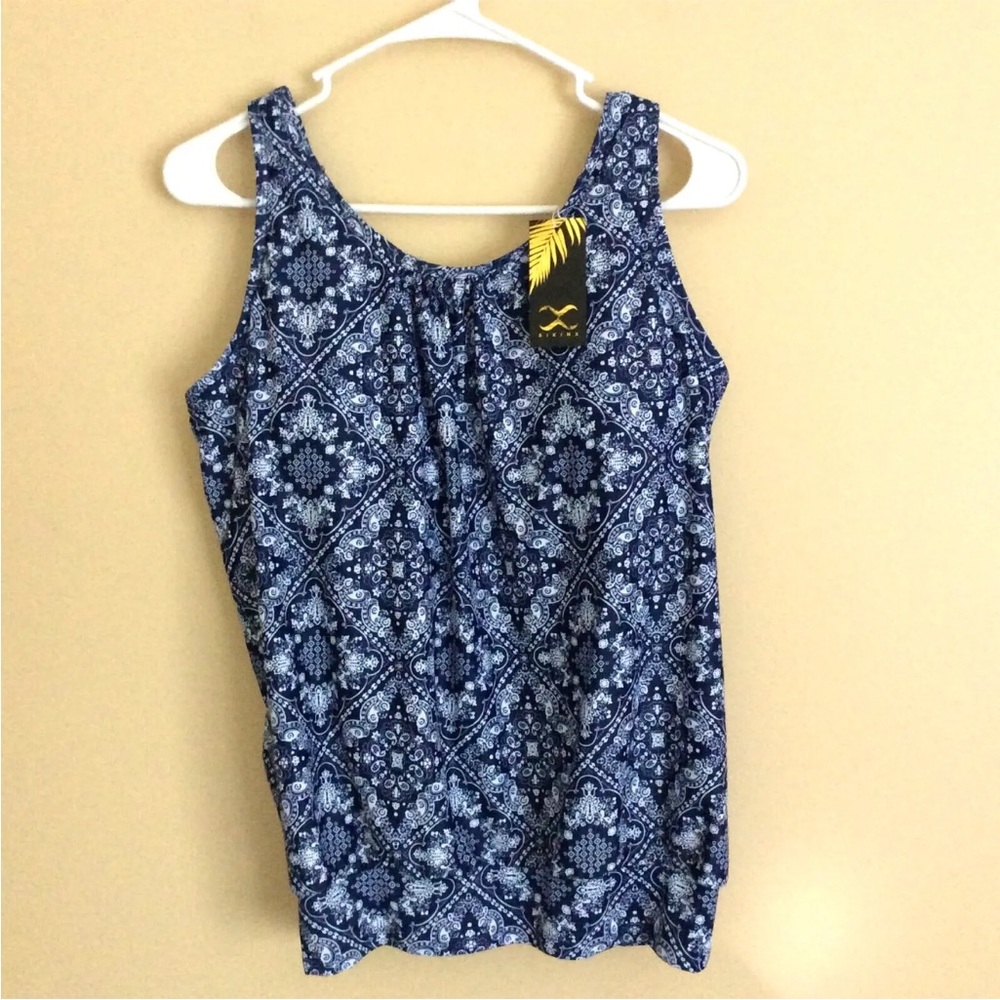 NWT BIKINX Tankini Swim Top Blue White Bandana Print Size L